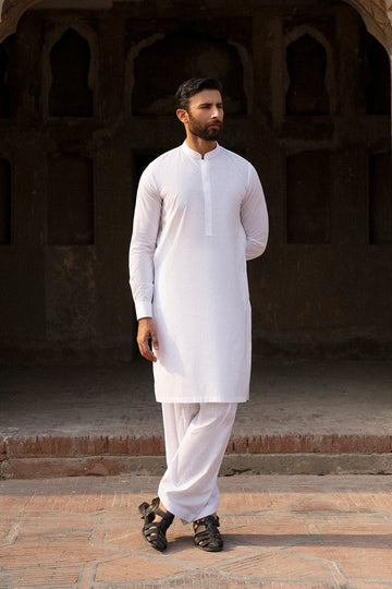 Powder White Egyptian Cotton Shalwar Kameez